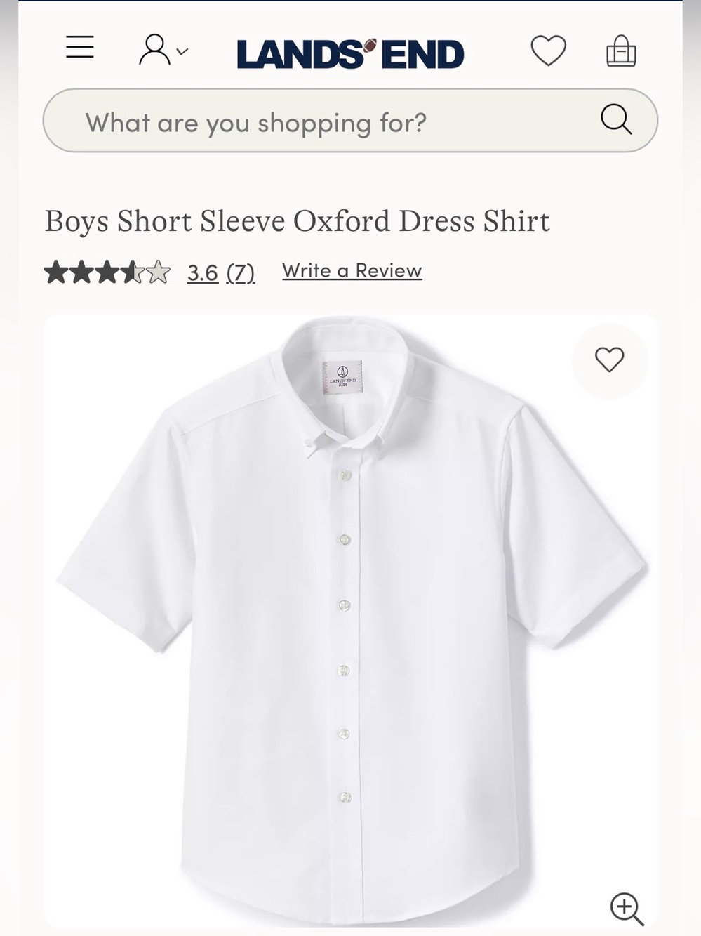 Lands’ End Boys 16H Husky White Button-Down Shirt | Short Sleeve |